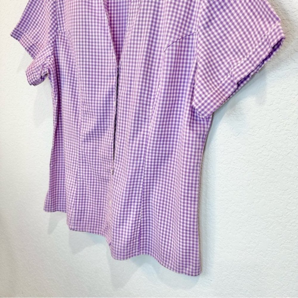 Riders by Lee Purple Lavender Gingham Short Sleeve Button Down Shirt Top Blouse - Picture 6 of 12
